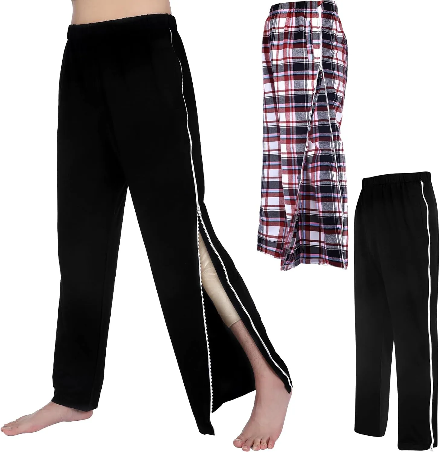 2 Pcs Post Surgery Tearaway Pants for Men Women Unisex 2 Side Zippers off Full Open Lightweight Sweatpants