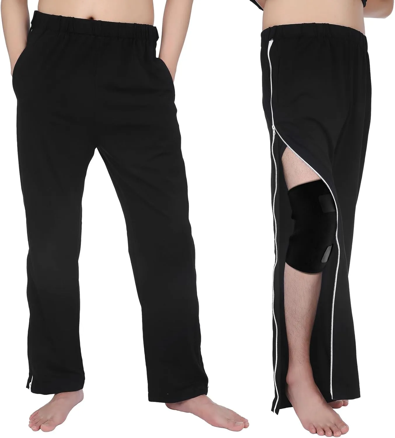 2 Pcs Post Surgery Tearaway Pants for Men Women Unisex 2 Side Zippers off Full Open Lightweight Sweatpants