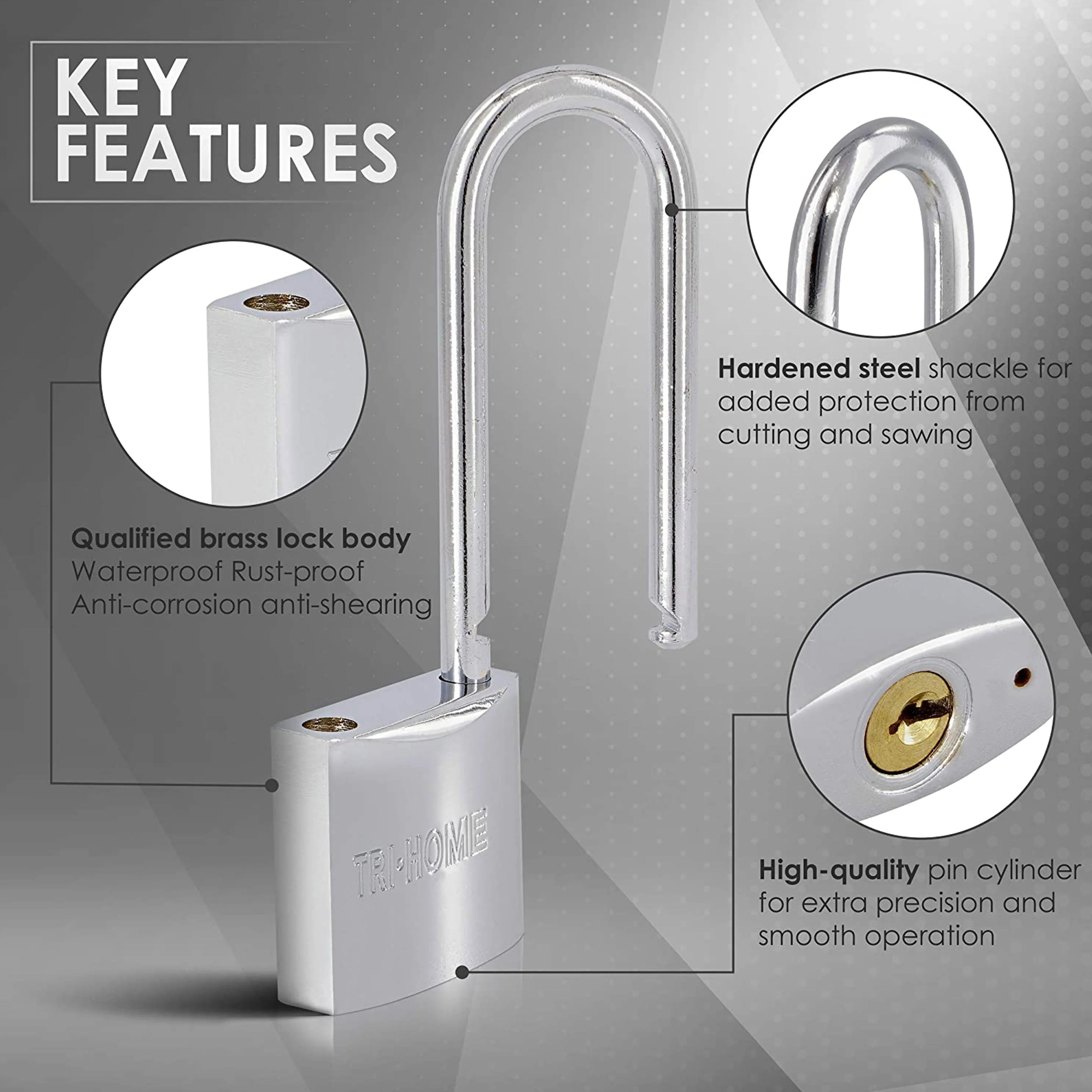 6 Pk Chrome Long Shackle Padlocks 1.5" Brass Locks Keyed 3 Keys 40mm Heavy Duty