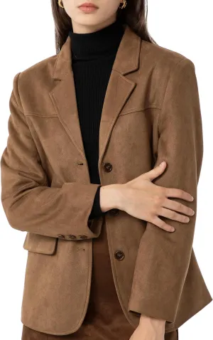 Ababalaya Women's Faux Suede Blazer Thick Jacket 2024 Fall Fashion Casual Coat