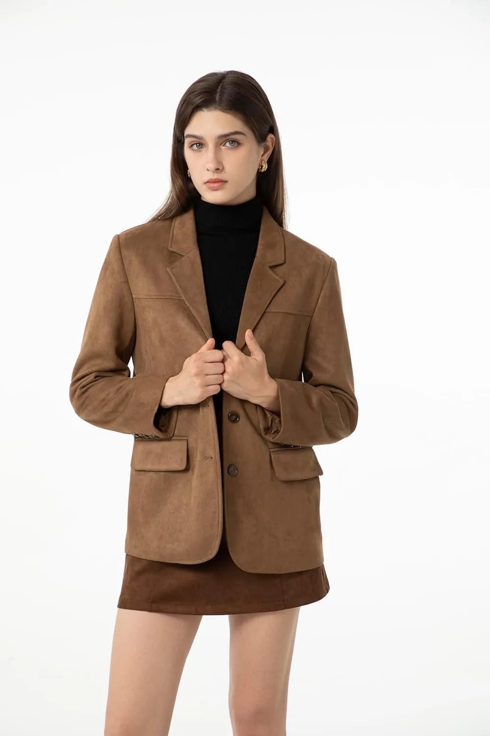 Ababalaya Women's Faux Suede Blazer Thick Jacket 2024 Fall Fashion Casual Coat