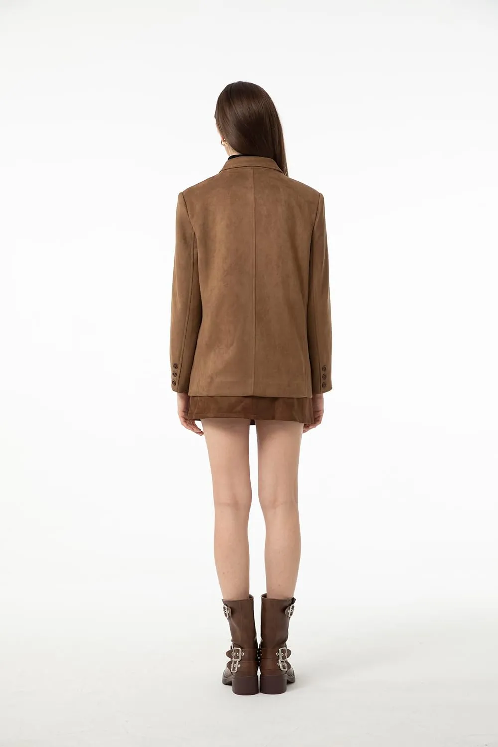 Ababalaya Women's Faux Suede Blazer Thick Jacket 2024 Fall Fashion Casual Coat