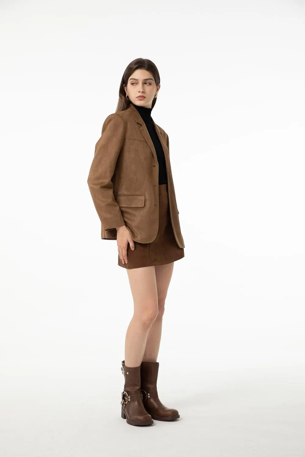 Ababalaya Women's Faux Suede Blazer Thick Jacket 2024 Fall Fashion Casual Coat