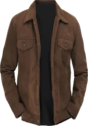 ABz Leathers Men's Suede Leather Jacket. Mens Brown Logan Cowboy Suede Jacket. Biker Vintage Brown Jacket Winter outwear.