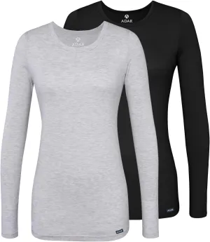 Adar Underscrubs for Women Multi Color 2 Pack - Long Sleeve Underscrub Comfort Tee - 2902M - Black/Marl Gray - S