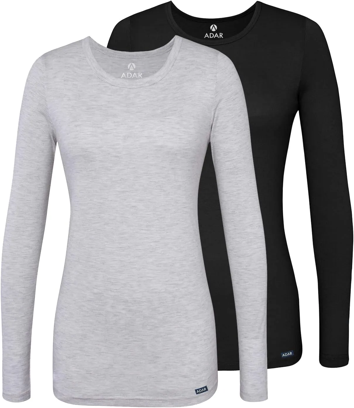 Adar Underscrubs for Women Multi Color 2 Pack - Long Sleeve Underscrub Comfort Tee - 2902M - Black/Marl Gray - S