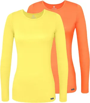 Adar Uniforms Womens Multi Color 2 Pack - Long Sleeve Underscrub Comfort Tee - 2902M - Citron/Neon Orange - L