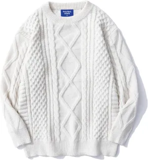 Aelfric Eden Oversized Knit Sweater Solid Vintage Pullover Sweater Unisex Woven Crewneck Knitted Tops