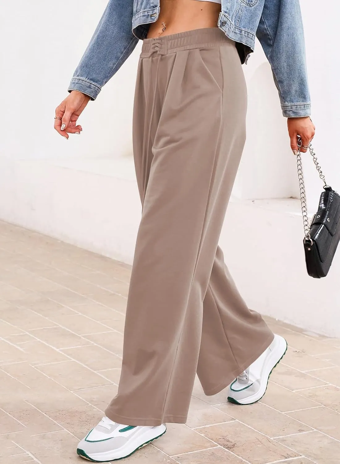 Aleumdr Wide Leg Sweatpants for Women 2025 Trendy Fashion High Waisted Drawstring Loose Long Pants with Pockets