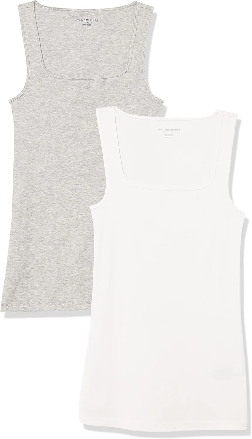 Amazon Essentials Women's Slim Fit Square Neck Tank, Pack of 2