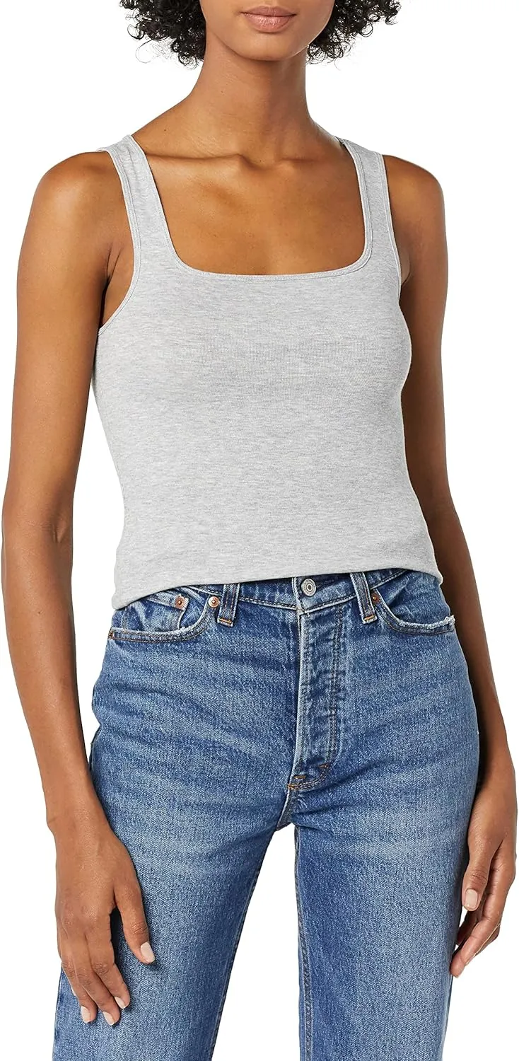 Amazon Essentials Women's Slim Fit Square Neck Tank, Pack of 2