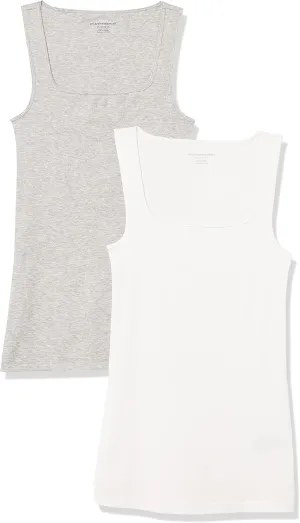 Amazon Essentials Women's Slim Fit Square Neck Tank, Pack of 2
