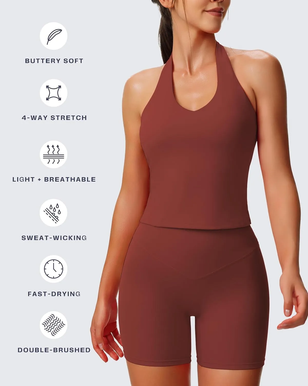 Aoxjox Women's Sleeveless Neck Tank Tops Workout Athletics Gym Yoga Curve Longline Hailey Halter Crop Top
