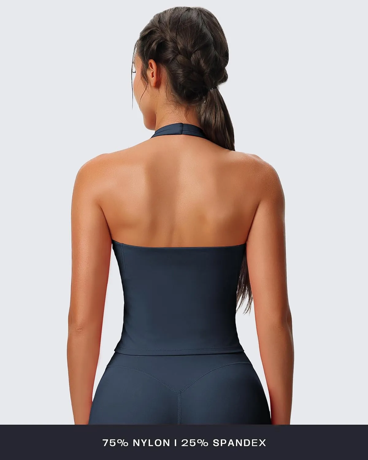 Aoxjox Women's Sleeveless Neck Tank Tops Workout Athletics Gym Yoga Curve Longline Hailey Halter Crop Top