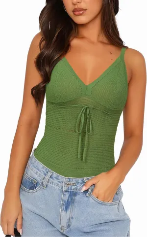 Arach&Cloz 2025 Women's Summer Boho Cami Tops V Neck Crochet Sleeveless Cute Tank Going Out Outfits Beach Vacation Clothes