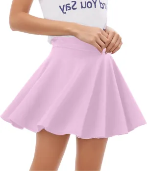 ASHER FASHION Girls Skirt Casual Mini Flare Plain Pleated Stretch Waist Skater Skirts
