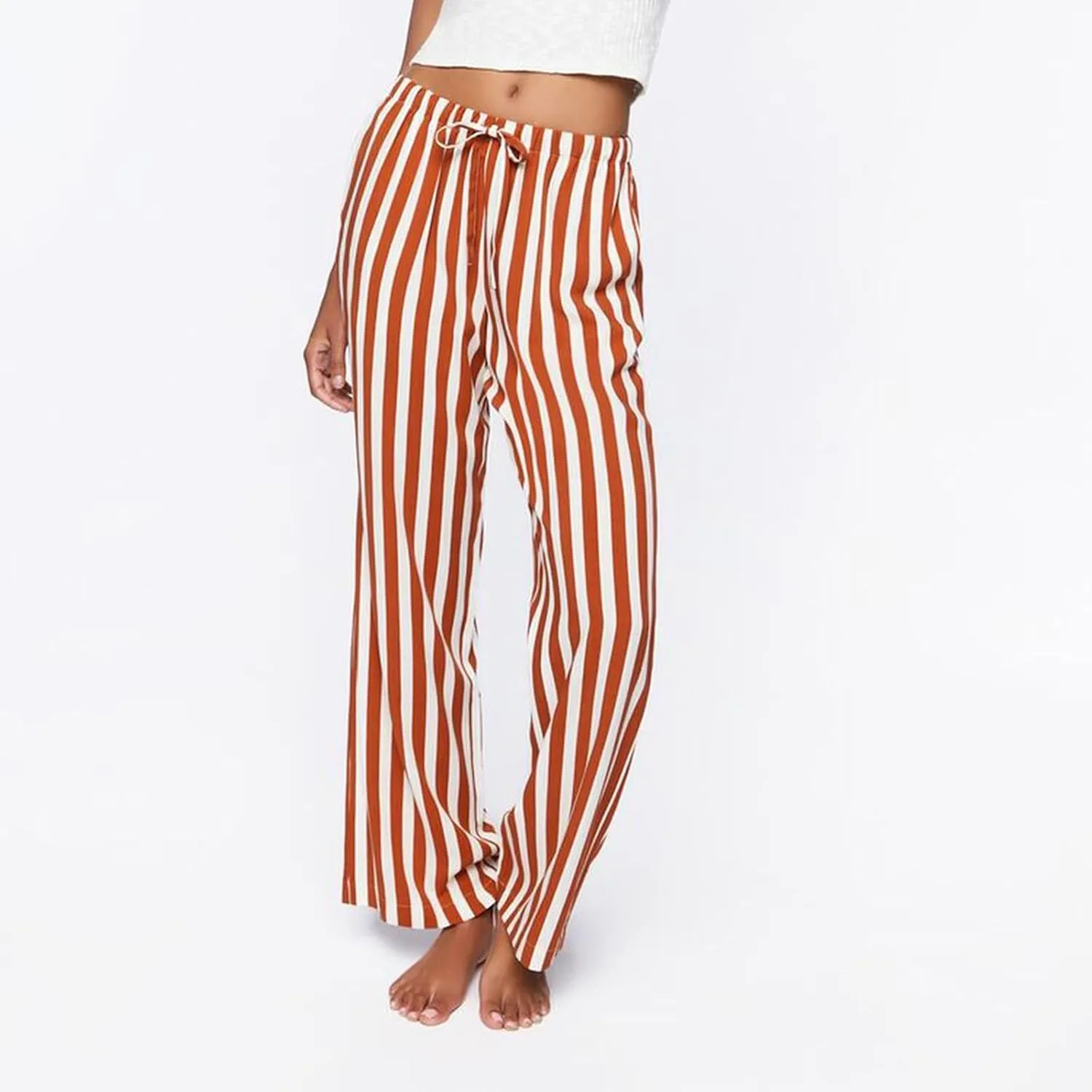 Awoscut Womens Wide Leg Striped Plaid Pants Casual Work Office Trouser High Waist Long Trousers Sweatpants Bottom Streetwear