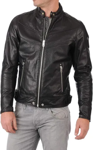 Azrah 100% Leather Jacket for Men - Round Collar Slim Fit - Moto, Bomber, Biker Winter Wear