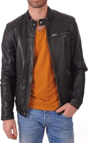 Azrah 100% Leather Jacket for Men - Round Collar Slim Fit - Moto, Bomber, Biker Winter Wear