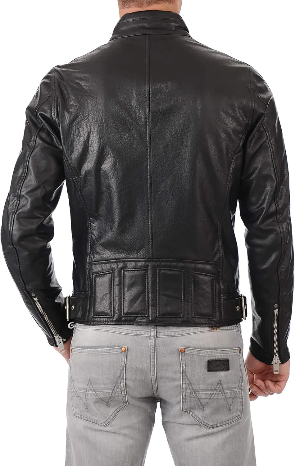 Azrah 100% Leather Jacket for Men - Round Collar Slim Fit - Moto, Bomber, Biker Winter Wear