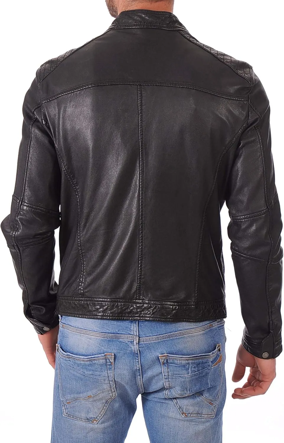 Azrah 100% Leather Jacket for Men - Round Collar Slim Fit - Moto, Bomber, Biker Winter Wear