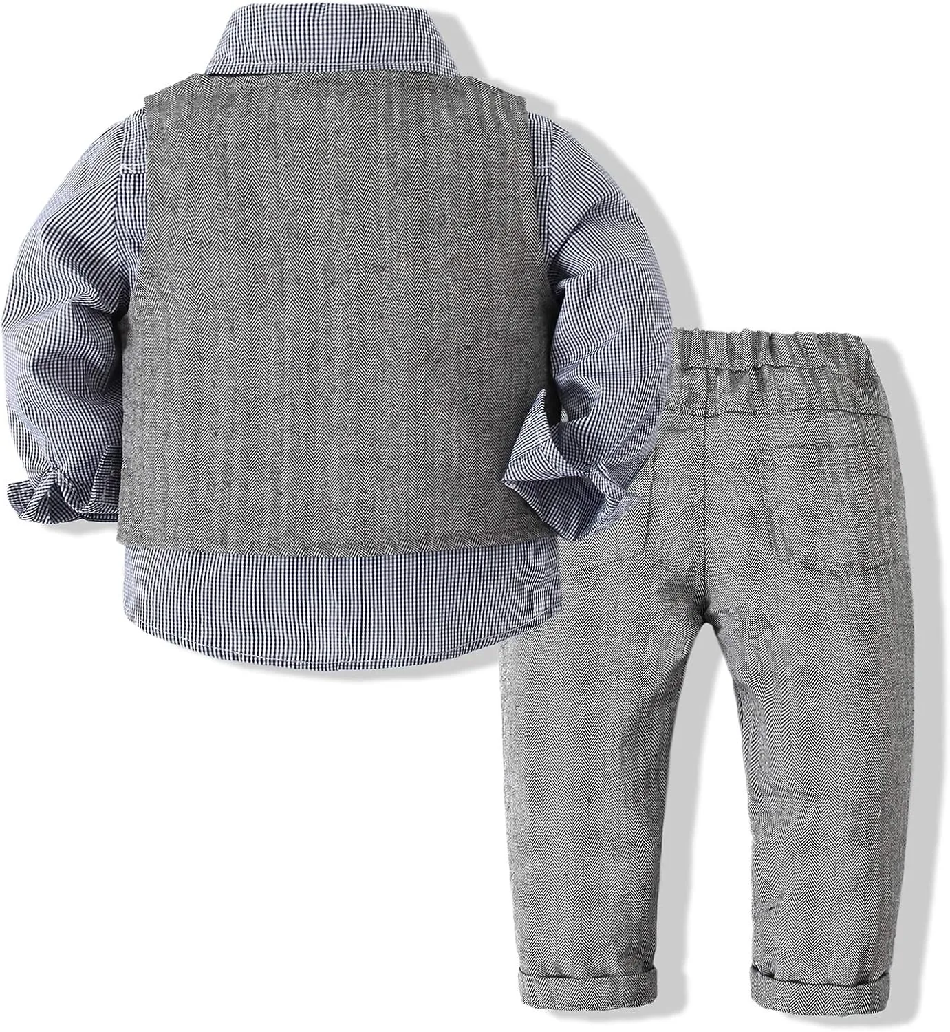 Baby Boy Gentleman Set with Dress Shirt Bow Tie Vest and Pants 3PC Set