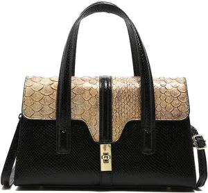 Bags for Women Snake print handbag, retro crossbody bag, fashionable and versatile women's shoulder bag(Blackkhaki)