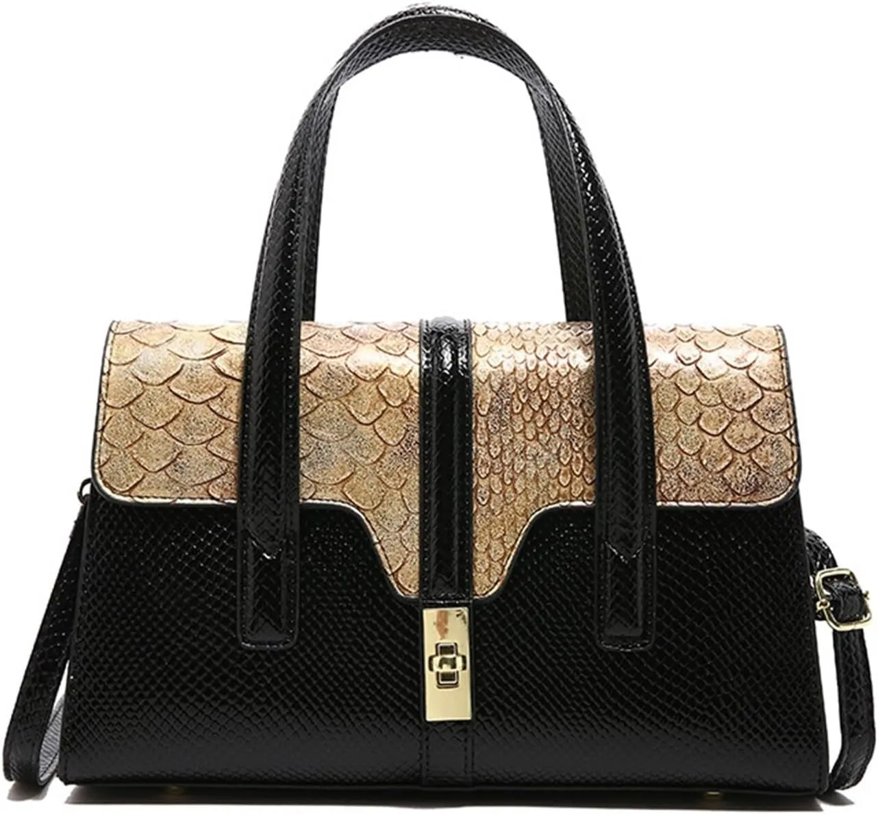 Bags for Women Snake print handbag, retro crossbody bag, fashionable and versatile women's shoulder bag(Blackkhaki)
