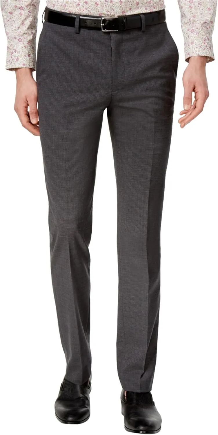 Bar III Men's Extra-Slim Fit Gray/Black Mini-Grid Suit Pants (Grey Black, 36x34)