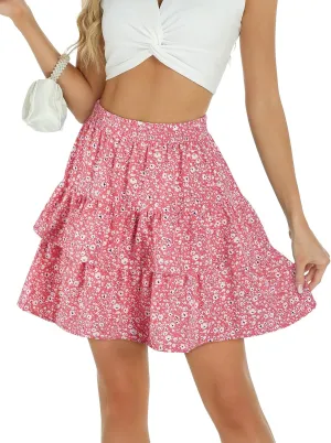 Berydress Ruffle Mini Skirts for Women 2025 High Waist Flowy Summer Vacation Casual Beach Boho Tiered Short Skirt