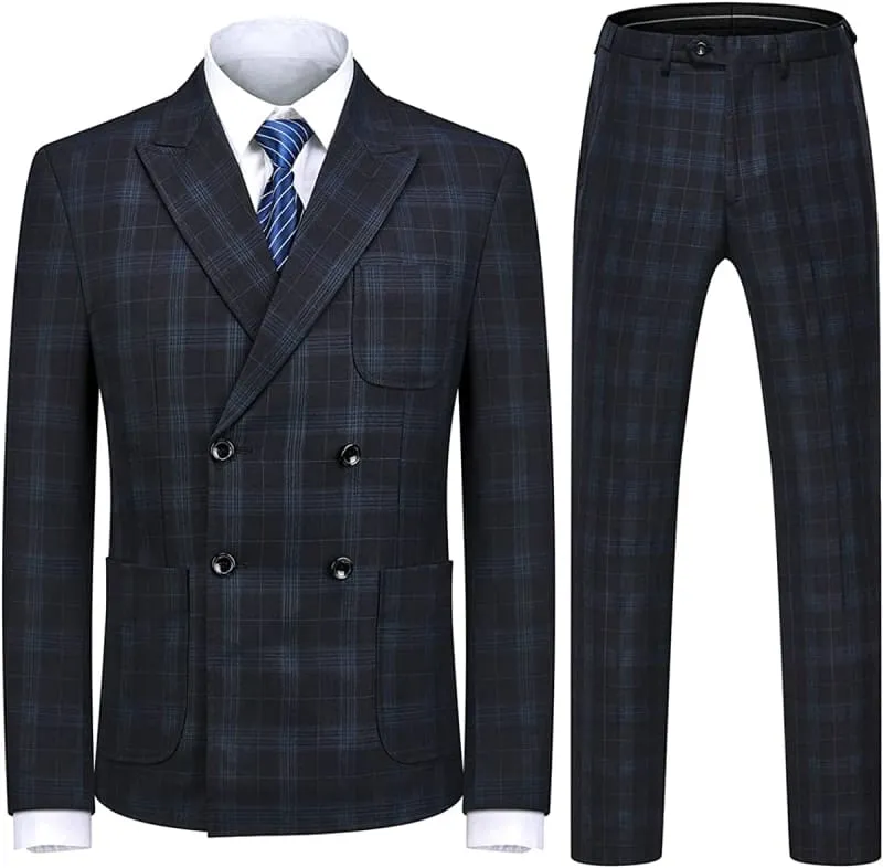 Black Double Breasted Plaid Business Suits For Men Custom Wedding Suits