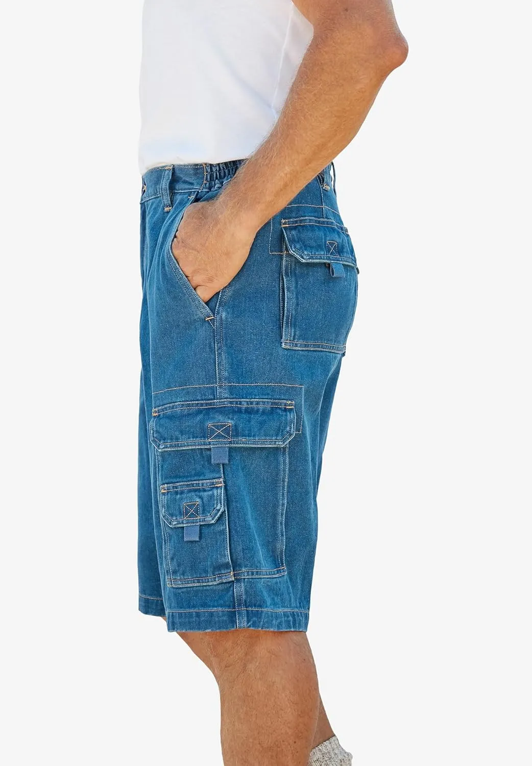 Boulder Creek by Kingsize Men's Big & Tall 12" Side Elastic Denim Cargo Shorts