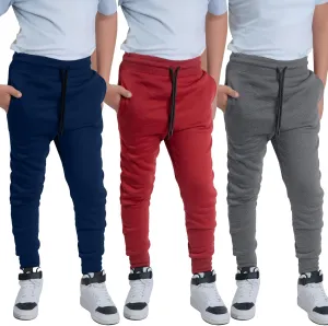 Boys Sweatpants 3Pack - Fleece Joggers, Drawstring & Pockets, Slim Fit - Order 1 Size Up for Relax Fit