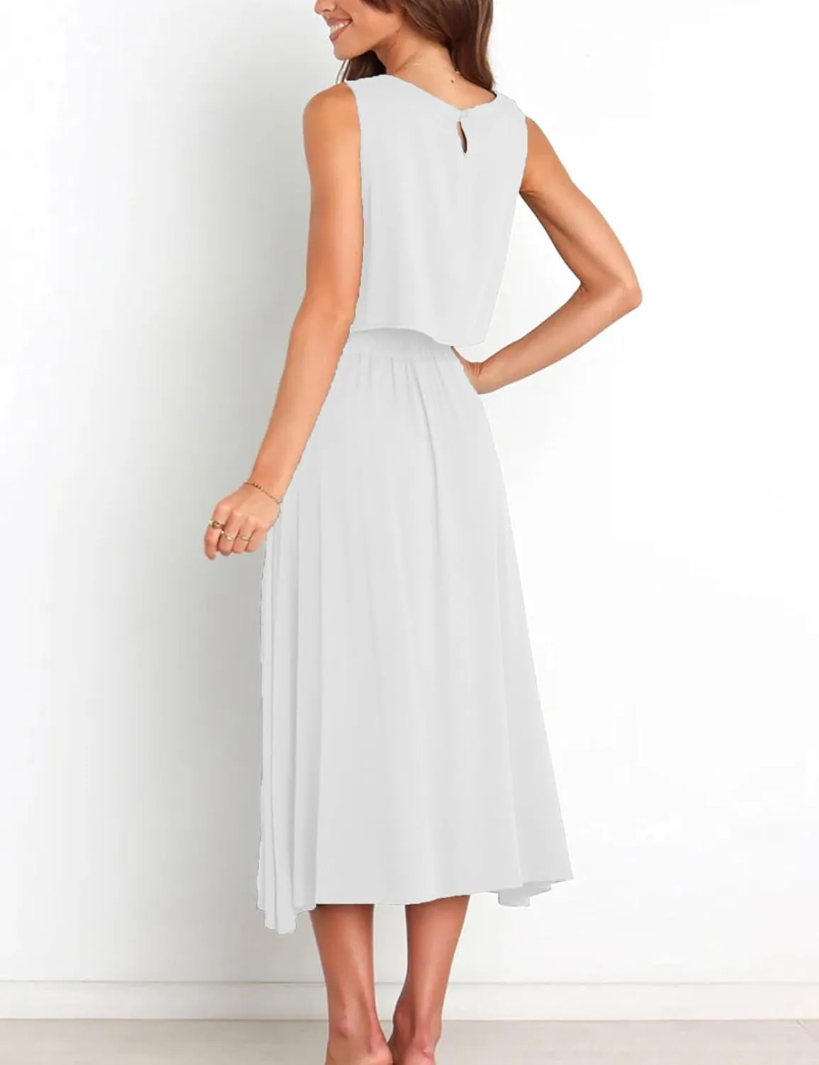 Bozanly Summer Skirt Sets for Women 2 Piece Outfits Sleeveless Crop Top Elastic Waist Button Maxi Dress Set 2025