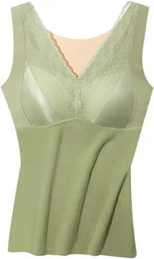 Built In Bra Padded Tank Tops for Women Winter Thermal Removable Pad V Neck Vest Slim Fit Undershirt