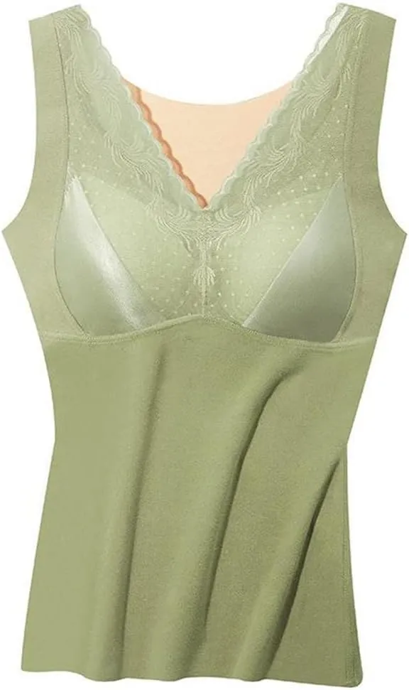 Built In Bra Padded Tank Tops for Women Winter Thermal Removable Pad V Neck Vest Slim Fit Undershirt