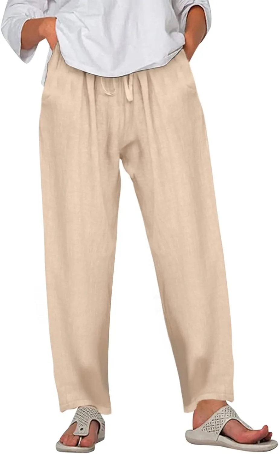Business Casual Pants For Women Petite Lounge Long Workout Summer 2024 Trouser Wide Leg Pull On Linen Sweatpants