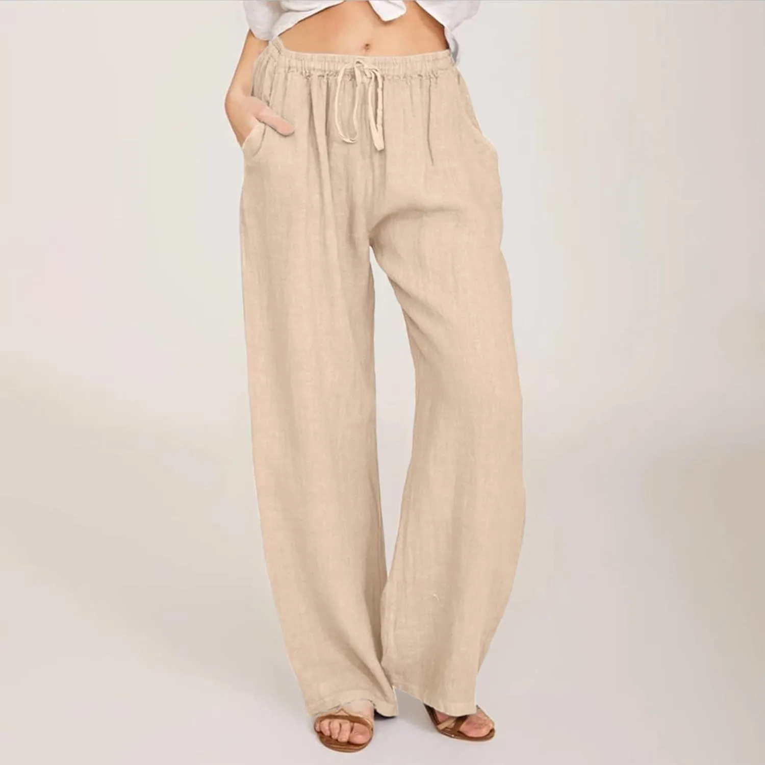 Business Casual Pants For Women Petite Lounge Long Workout Summer 2024 Trouser Wide Leg Pull On Linen Sweatpants