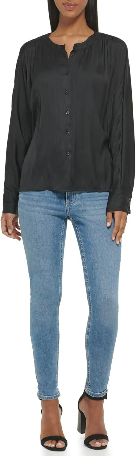Calvin Klein Women's Blouse Wide Cuff Sherred Front