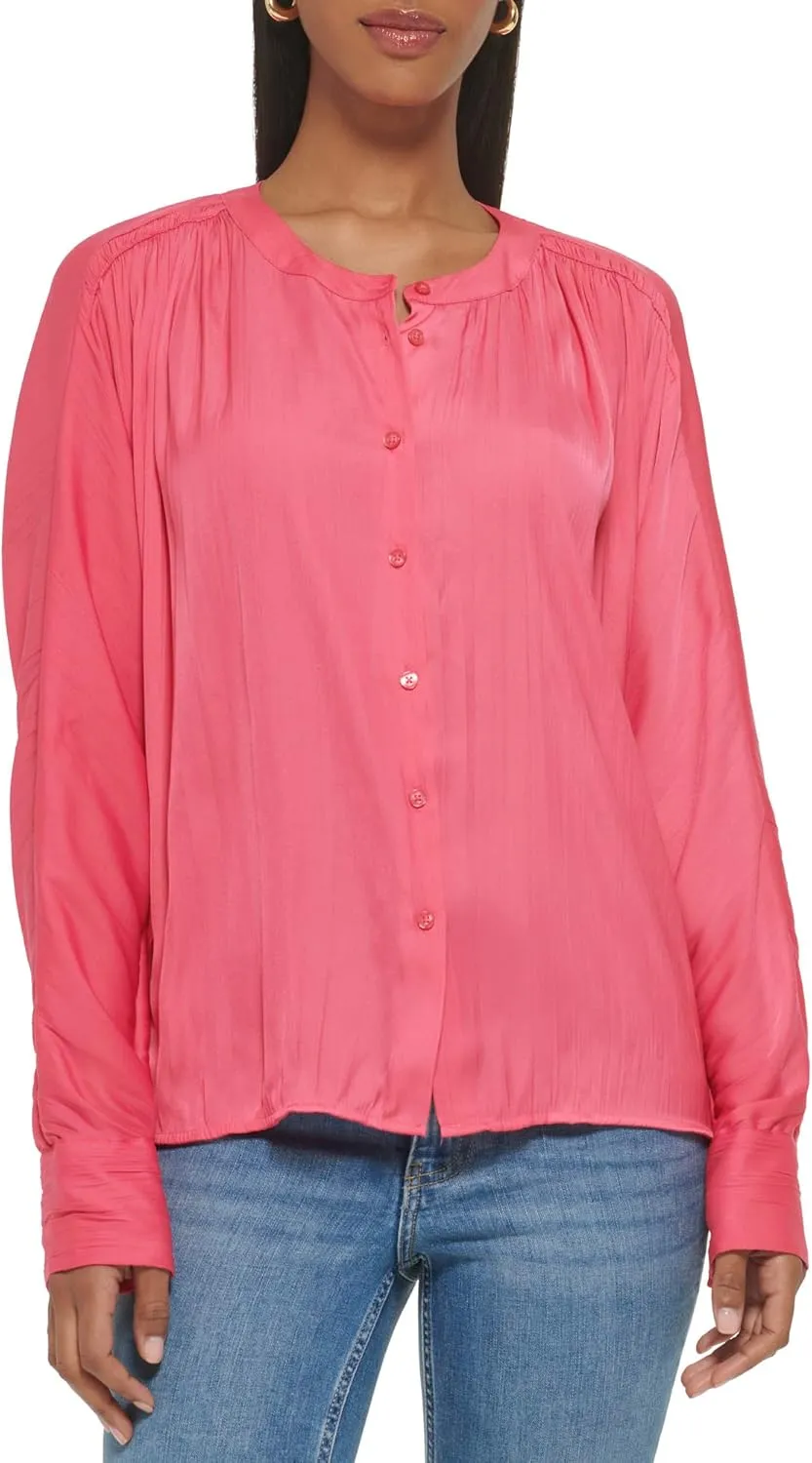 Calvin Klein Women's Blouse Wide Cuff Sherred Front
