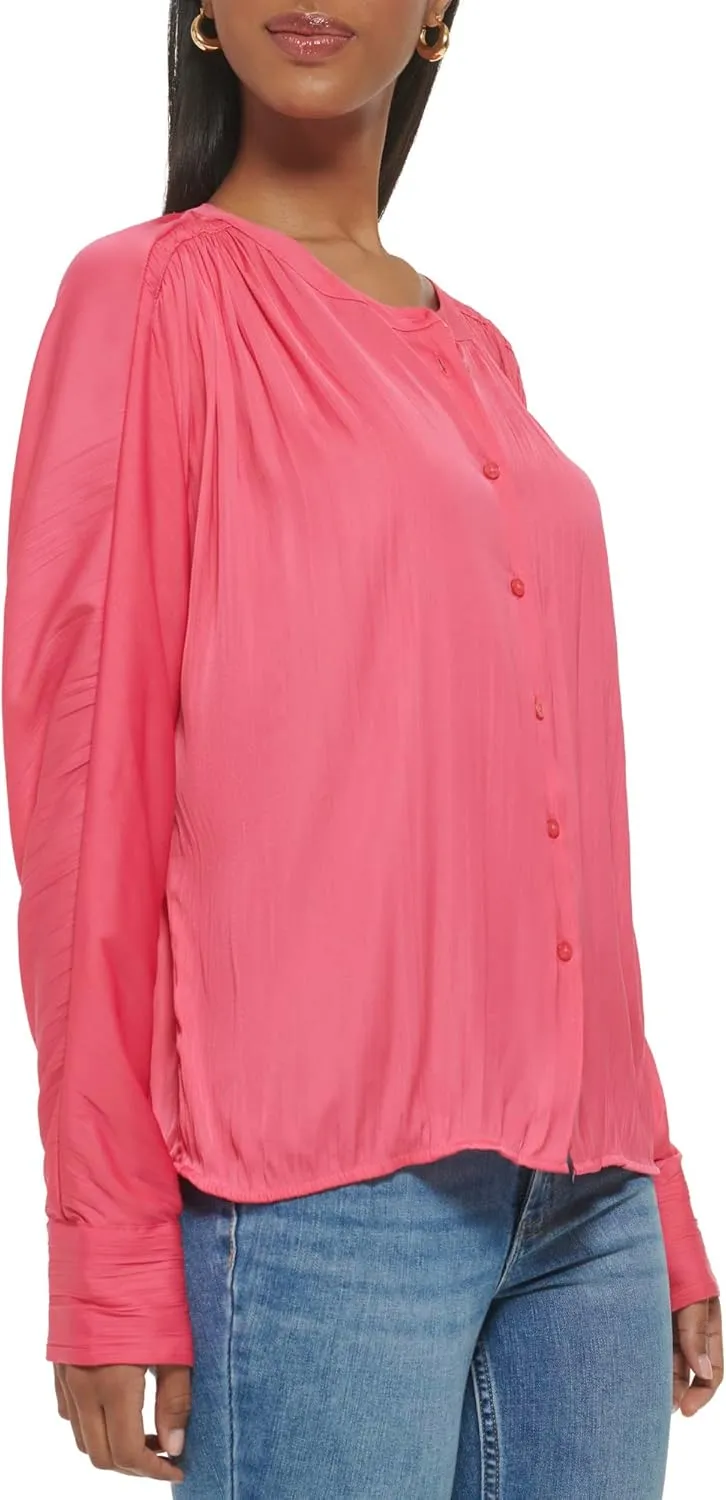 Calvin Klein Women's Blouse Wide Cuff Sherred Front