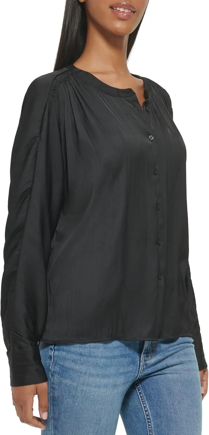 Calvin Klein Women's Blouse Wide Cuff Sherred Front