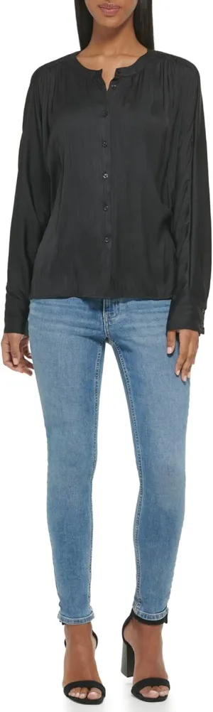 Calvin Klein Women's Blouse Wide Cuff Sherred Front