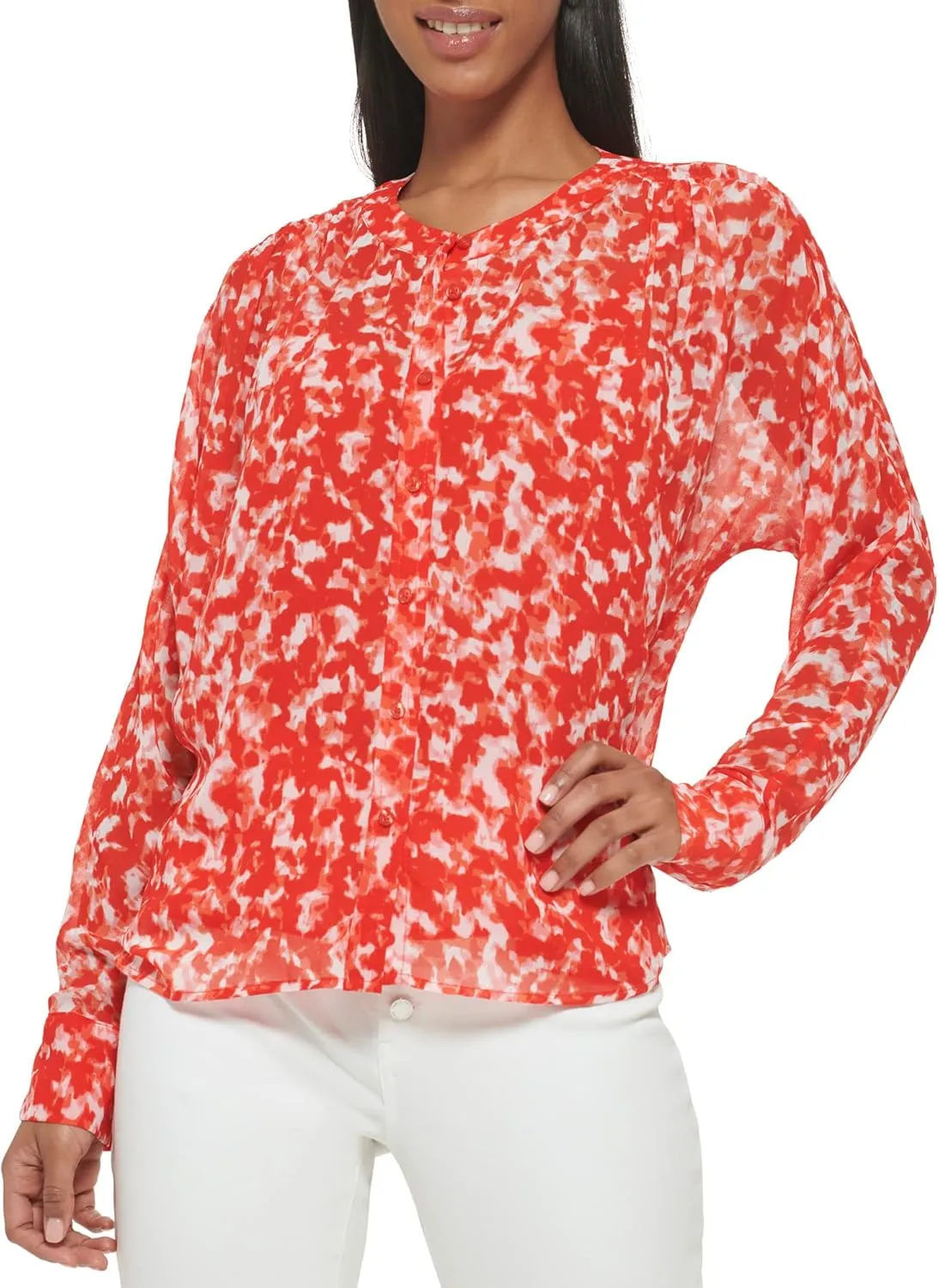 Calvin Klein Women's Button Up Long Sleeve Printed