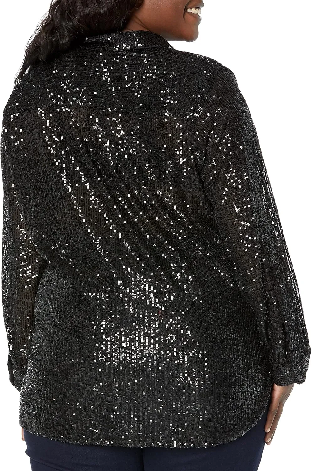 Calvin Klein Women's Plus Size Collar Oversize Formal Sequin Mesh Blouse