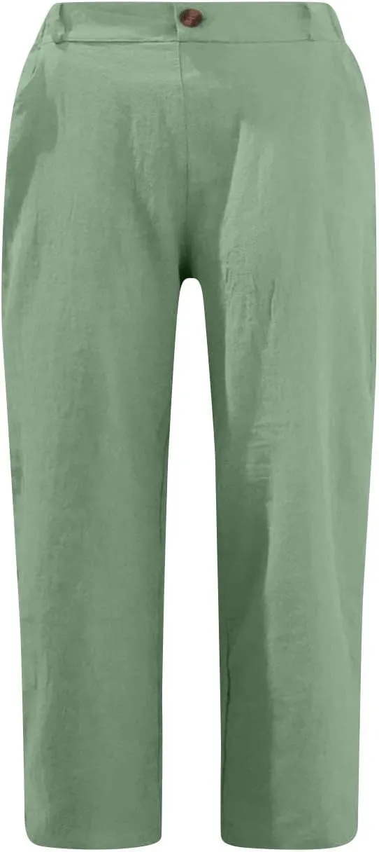 Capri Pants for Women 2024 Casual Summer High Waist Straight Leg Lounge Pant Resort Wear Beach Cropped Trousers