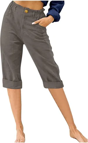 Capri Pants for Women 2024 Casual Summer High Waist Straight Leg Lounge Pant Resort Wear Beach Cropped Trousers