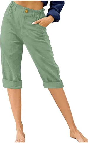Capri Pants for Women 2024 Casual Summer High Waist Straight Leg Lounge Pant Resort Wear Beach Cropped Trousers