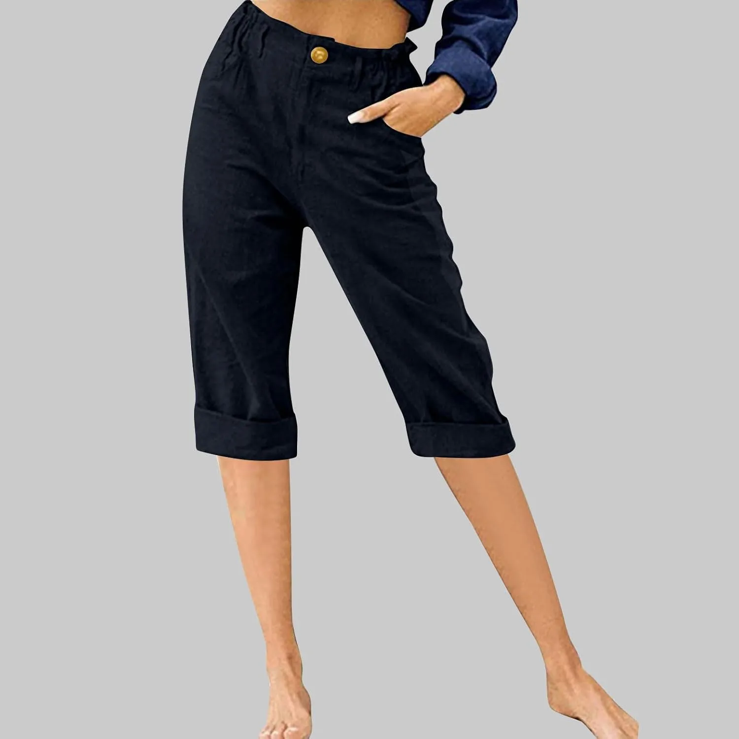 Capri Pants for Women 2024 Casual Summer High Waist Straight Leg Lounge Pant Resort Wear Beach Cropped Trousers