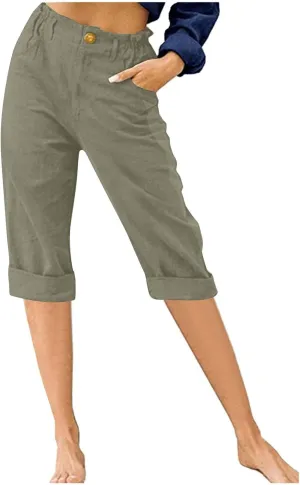 Capri Pants for Women 2024 Casual Summer High Waist Straight Leg Lounge Pant Resort Wear Beach Cropped Trousers